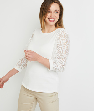 T-shirt blanc manches 3/4 femme ECRU
