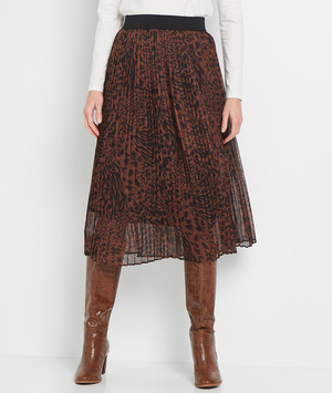 Jupe plissée mi-longue imprimé femme MARRON