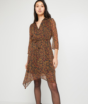 Robe fluide asymétrique à imprimé femme KAKI