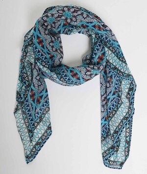 Foulard carré en voile imprimé femme BLEU