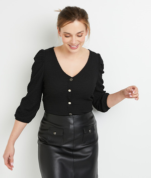 T-shirt gaufré femme NOIR