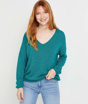 Pull en maille col V femme VERT