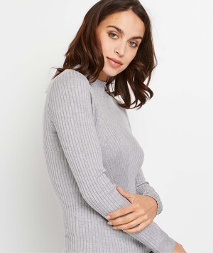 Pull côtelé femme GRIS