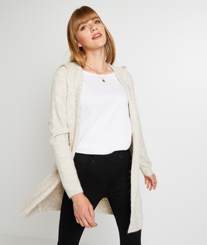 Gilet long à capuche femme BEIGE