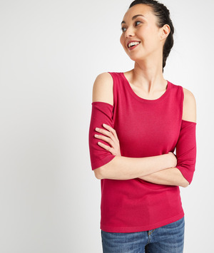 Pull à épaule ouverte femme FUSHIA