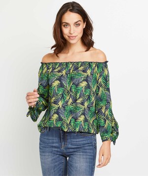 Tunique imprimé encolure bardot femme MARINE