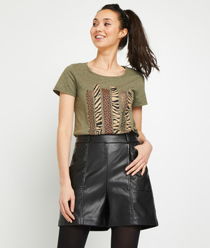 T-shirt imprimé zèbre femme KAKI
