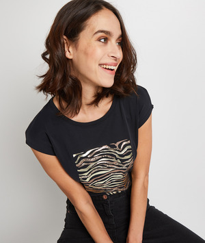 T-shirt patch zèbre à sequins femme GRIS