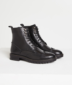 Bottines en cuir à lacets femme NOIR