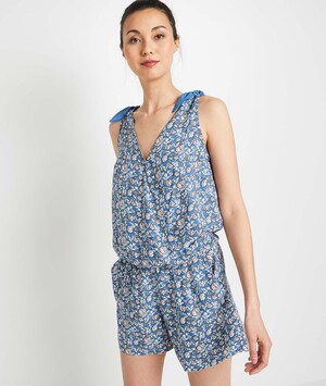 Combi short imprimée à bretelles femme BLEU