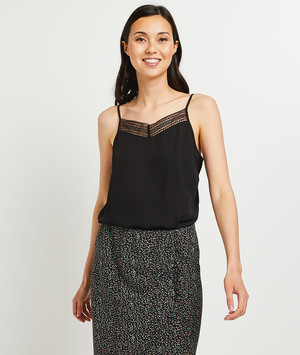 Top uni en dentelle femme NOIR