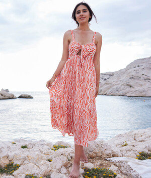 Robe longue imprimée femme ORANGE