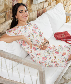 Robe voile imprimée femme ECRU