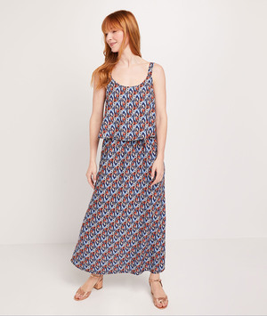 Robe longue à bretelles imprimée femme MARINE