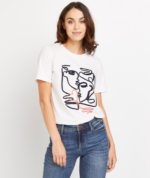 Tshirt imprimé visage femme ECRU