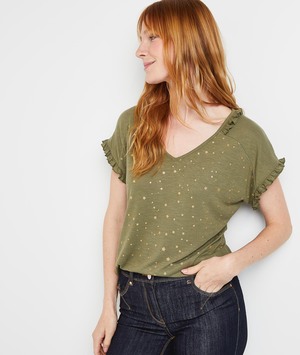T-shirt volanté imprimé étoile femme KAKI