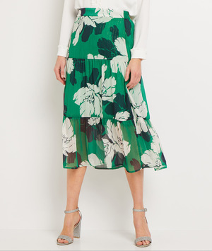 Jupe mi-longue imprimé fleuri femme VERT
