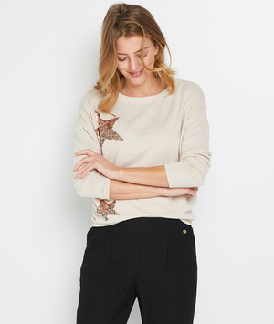 Pull étoile à sequins femme BEIGE