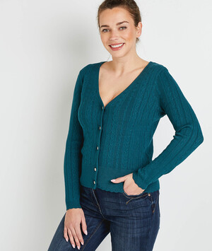 Gilet col V avec maille torsadée femme VERT