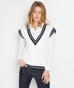 Pull sans manches col V femme BLANC