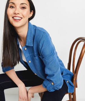 Veste bleu en lin femme BLEU
