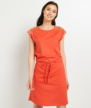 Robe en maille unie femme ORANGE