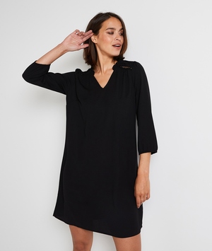 Robe manches 3/4 unie femme NOIR