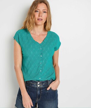 T-shirt ajouré boutonné femme VERT