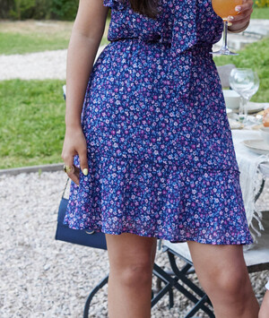 Jupe imprimée longueur genou femme BLEU