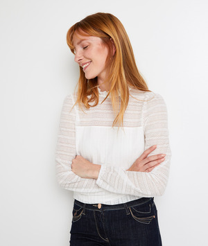 T-shirt col victorien femme ECRU