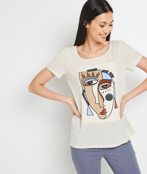Tshirt beige print femme BEIGE
