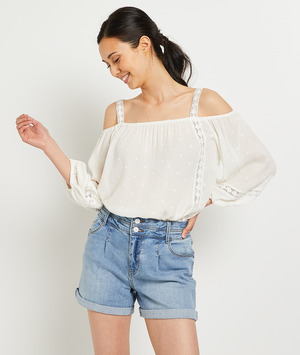 Blouse à épaules ouvertes femme BLANC CASSE
