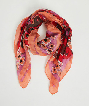 Carré de soie imprimé 70's femme MANDARINE