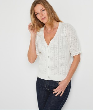 Gilet en maille ajouré femme ECRU