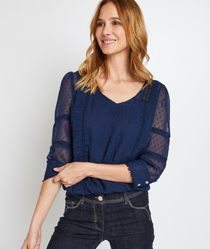Blouse plumetis femme BLEU FONCE MARINE