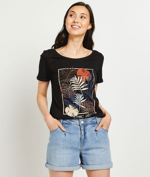 T-shirt imprimé femme NOIR