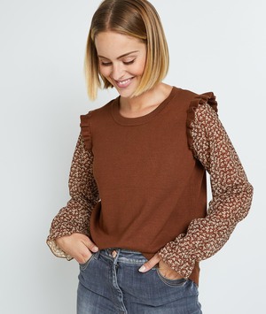 Pull bi matière femme CAMEL