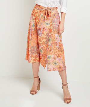 Jupe mi-longue imprimée femme ORANGE