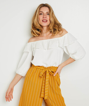 Blouse encolure bardot femme BLANC CASSE