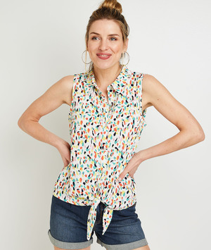 T-shirt sans manches imprimé femme BLANC