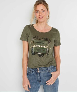 T-shirt lin manches courtes femme KAKI
