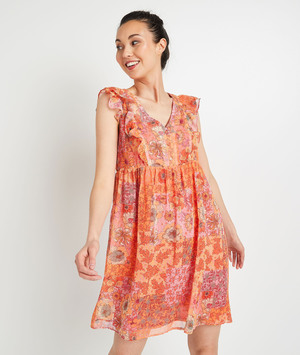 Robe en voile imprimée femme ORANGE