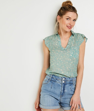 Top imprimé sans manches femme TURQUOISE