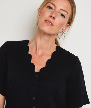 Chemisier en gaze de coton femme NOIR