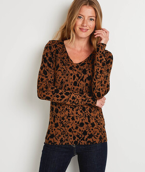Pull fleuri femme CAMEL