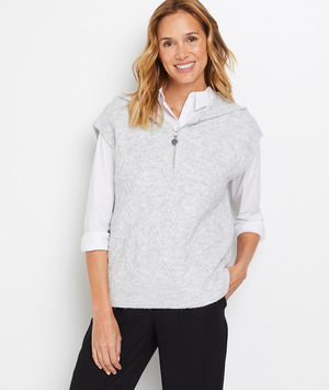 Pull zippé à capuche sans manches femme GRIS CHINE