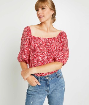 Top à encolure carrée femme ROUGE