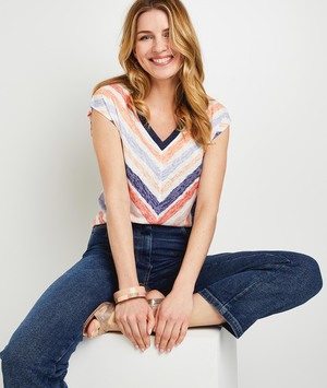 Tshirt col V femme MULTICOULEUR