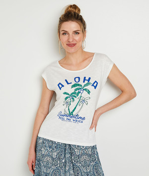 T-shirt col rond femme BLANC