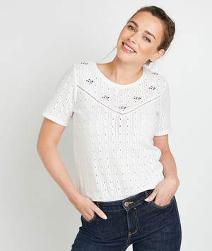 T-shirt à broderies femme ECRU